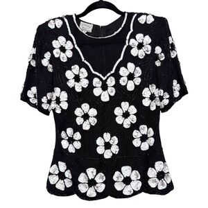 Stenay Vintage Beaded Sequin Silk Top Women's Size S Goth Coquette Fairycore 80s